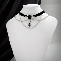 Thumbnail for Gothic Layered Rose Rhinestone Pendant Choker Necklace - ArtGalleryZen