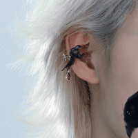 Thumbnail for Gothic Rhinestone Dangle Crow Ear Cuff Earrings-ArtGalleryZen