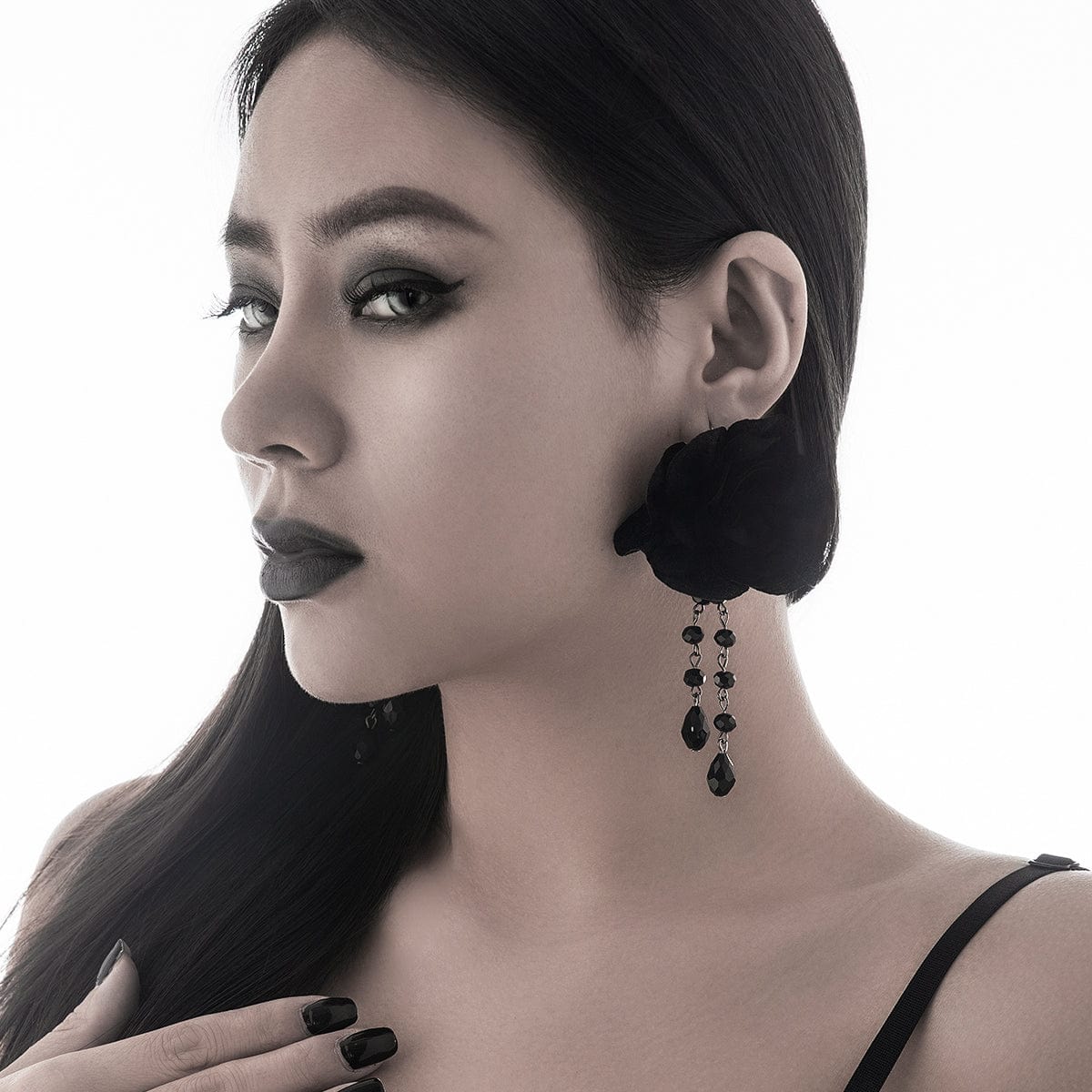 Gothic Velvet Rose Crystal Tassel Earrings - ArtGalleryZen
