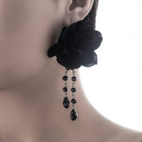 Thumbnail for Gothic Velvet Rose Crystal Tassel Earrings - ArtGalleryZen