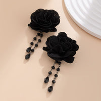 Thumbnail for Gothic Velvet Rose Crystal Tassel Earrings - ArtGalleryZen