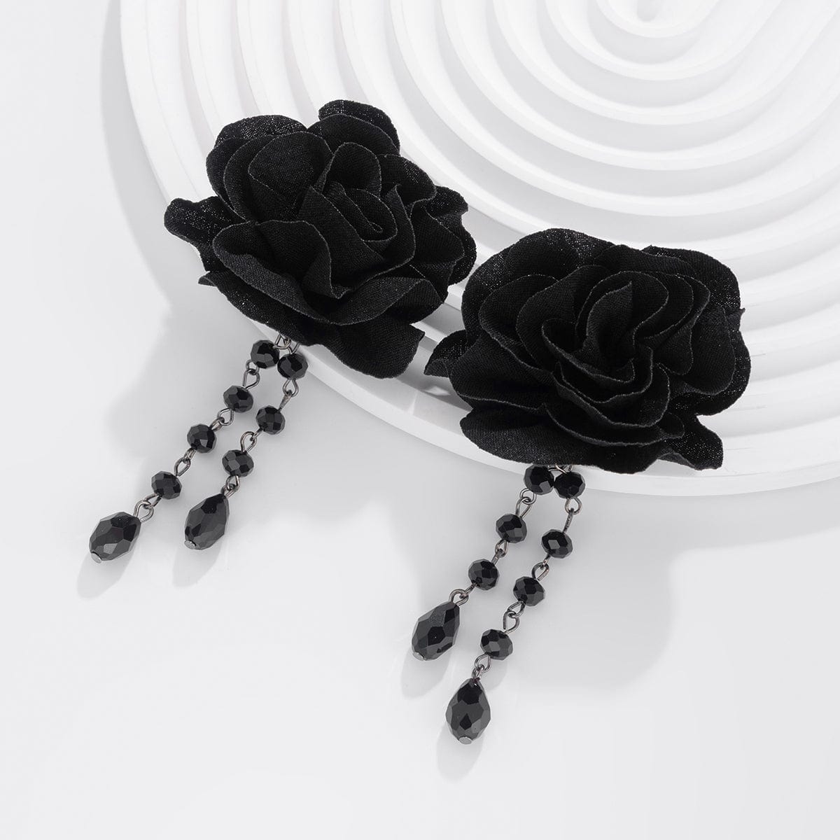 Gothic Velvet Rose Crystal Tassel Earrings - ArtGalleryZen