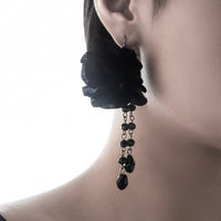 Thumbnail for Gothic Velvet Rose Crystal Tassel Earrings - ArtGalleryZen