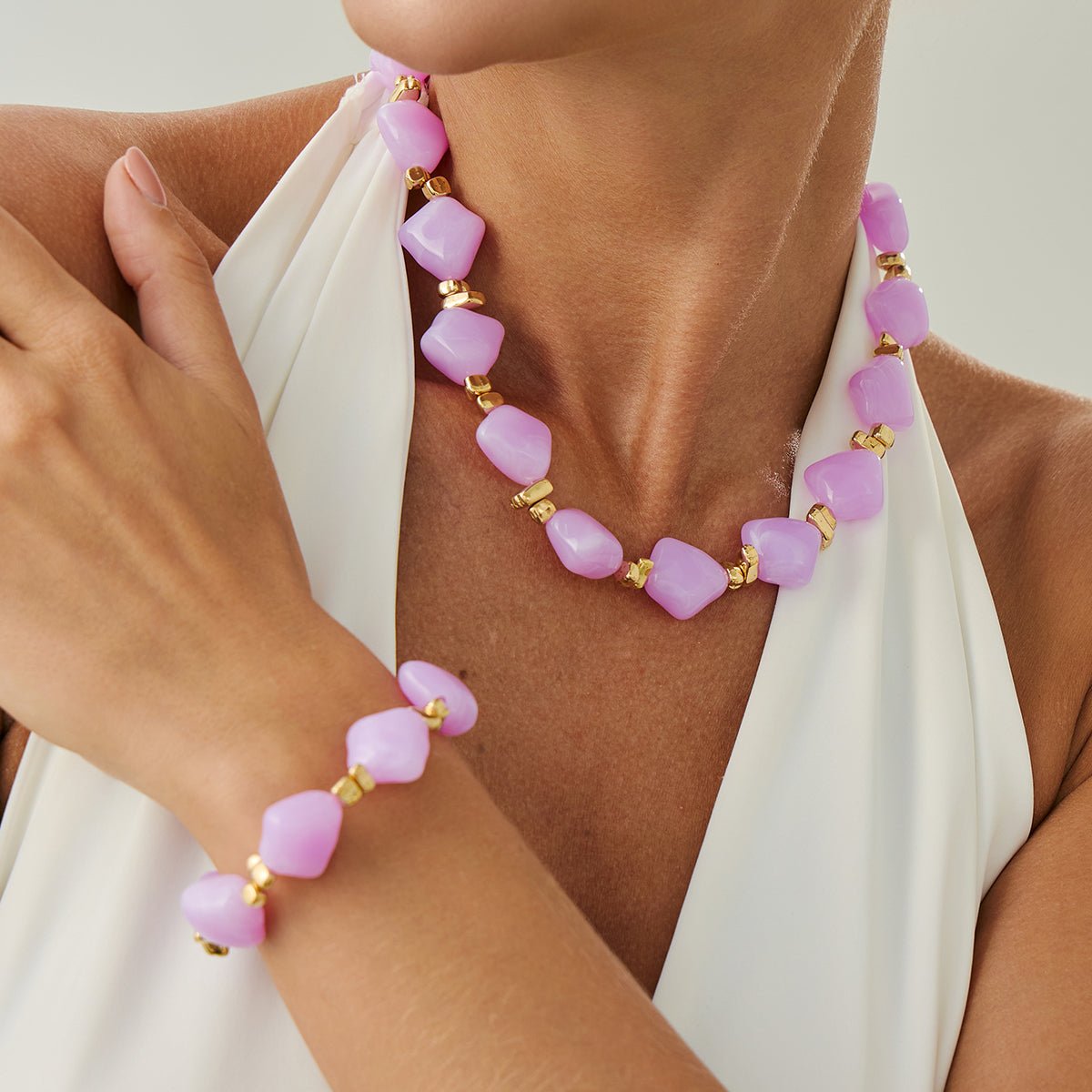 Gradient Irregular Resin Beaded Necklace Bracelet - ArtGalleryZen