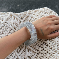 Thumbnail for Green Silver Foil Square Resin Bangle Bracelet - ArtGalleryZen