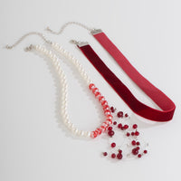 Thumbnail for Halloween 2Pcs Blood Drop Crystal Tassel Pearl Chain Velvet Choker Necklace Set - ArtGalleryZen