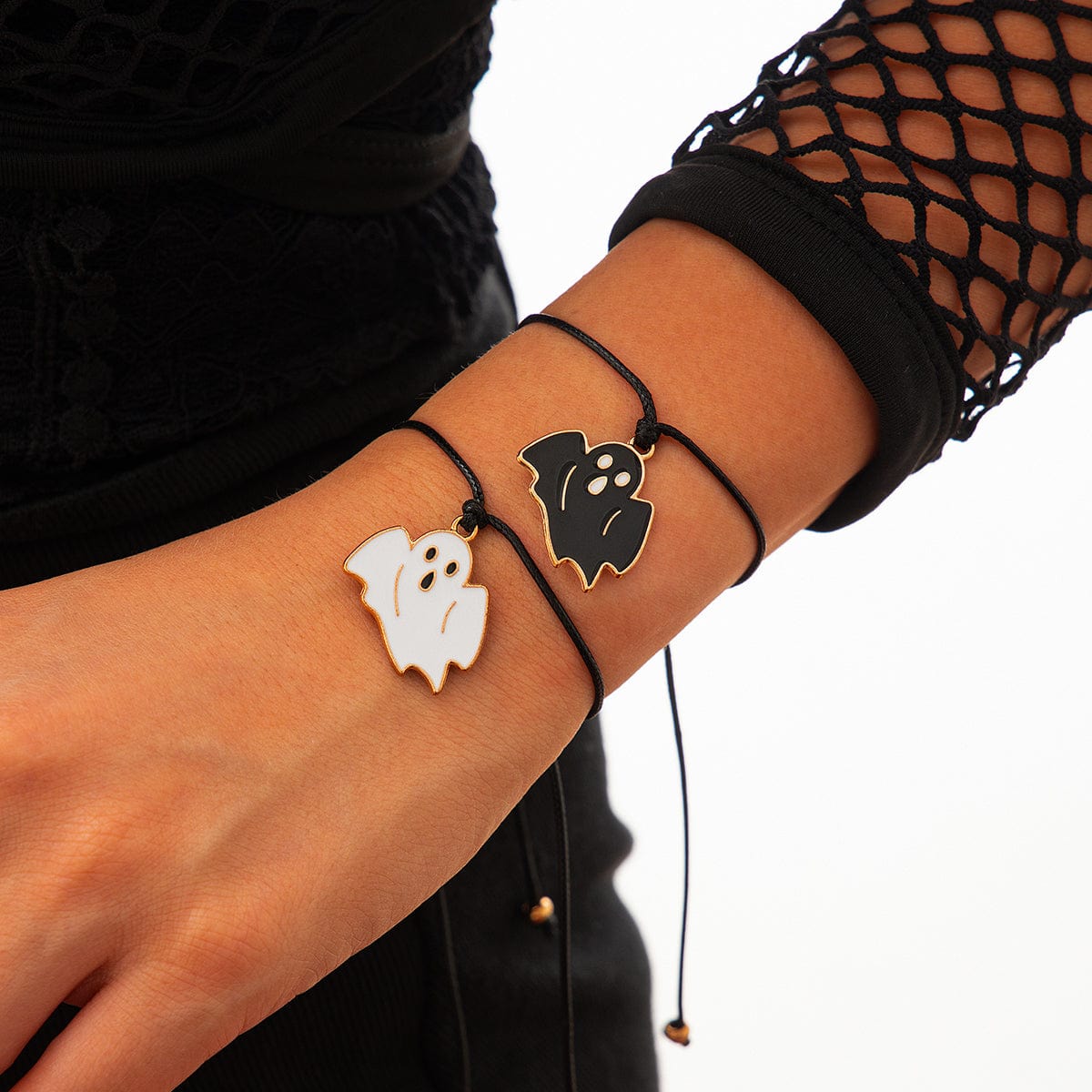 Halloween Cute Ghost Pendant Wax Cord Bracelet Set - ArtGalleryZen
