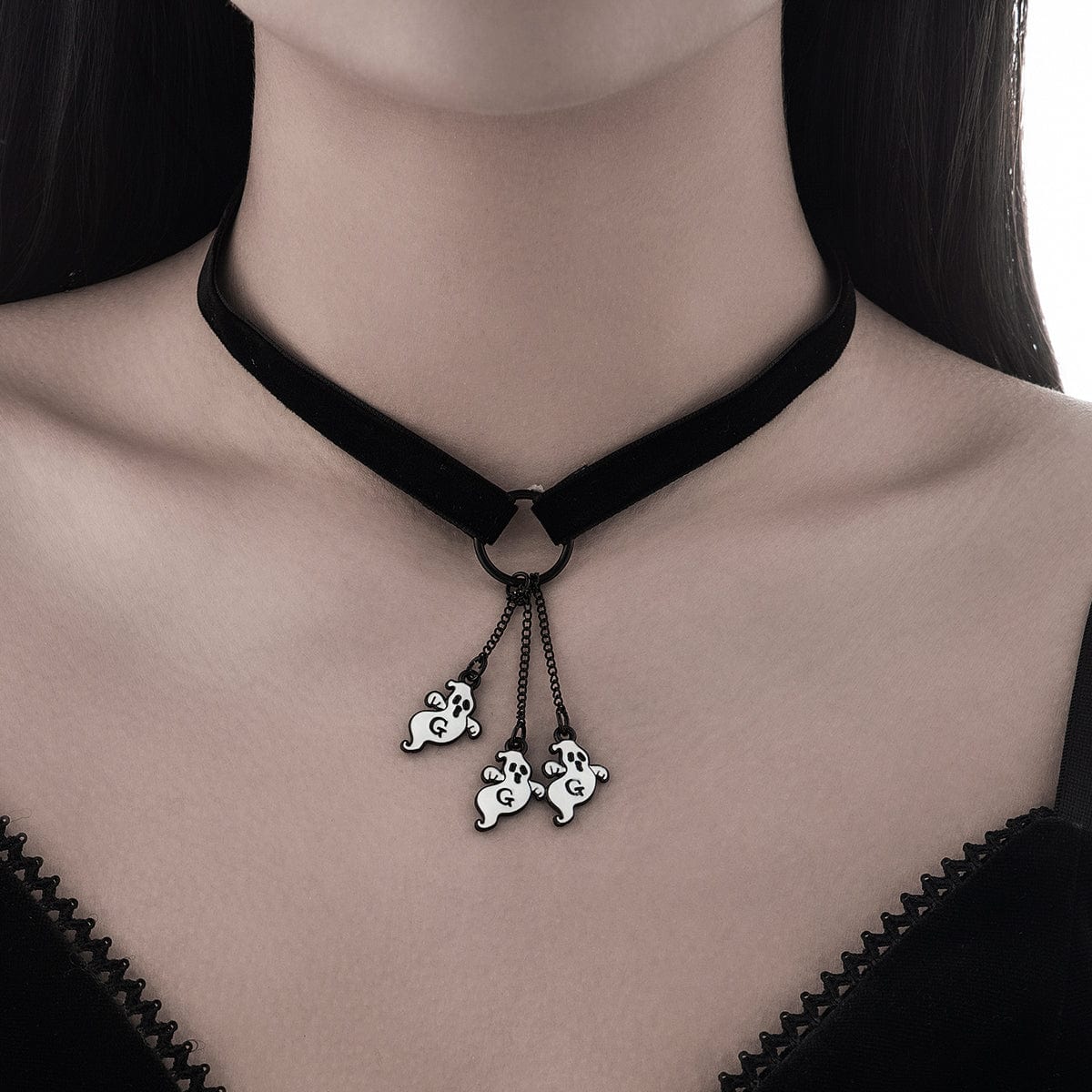 Halloween Ghost Pendant Velvet Necklace - ArtGalleryZen