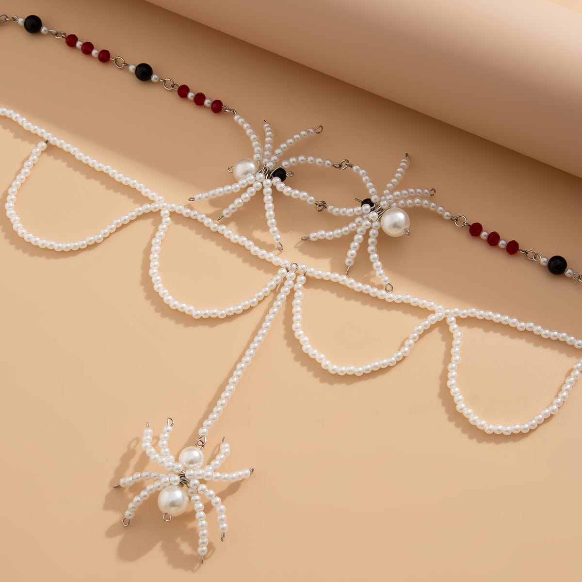 Halloween Layered Spider Pendant Crystal Pearl Chain Y Necklace - ArtGalleryZen