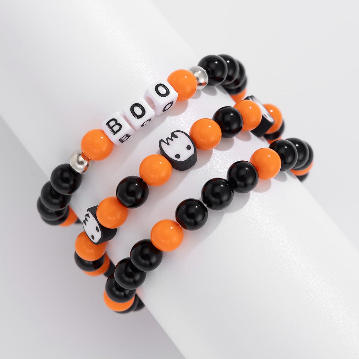 Halloween Theme Ghost Letter Charm Crystal Beaded Bracelet Set - ArtGalleryZen