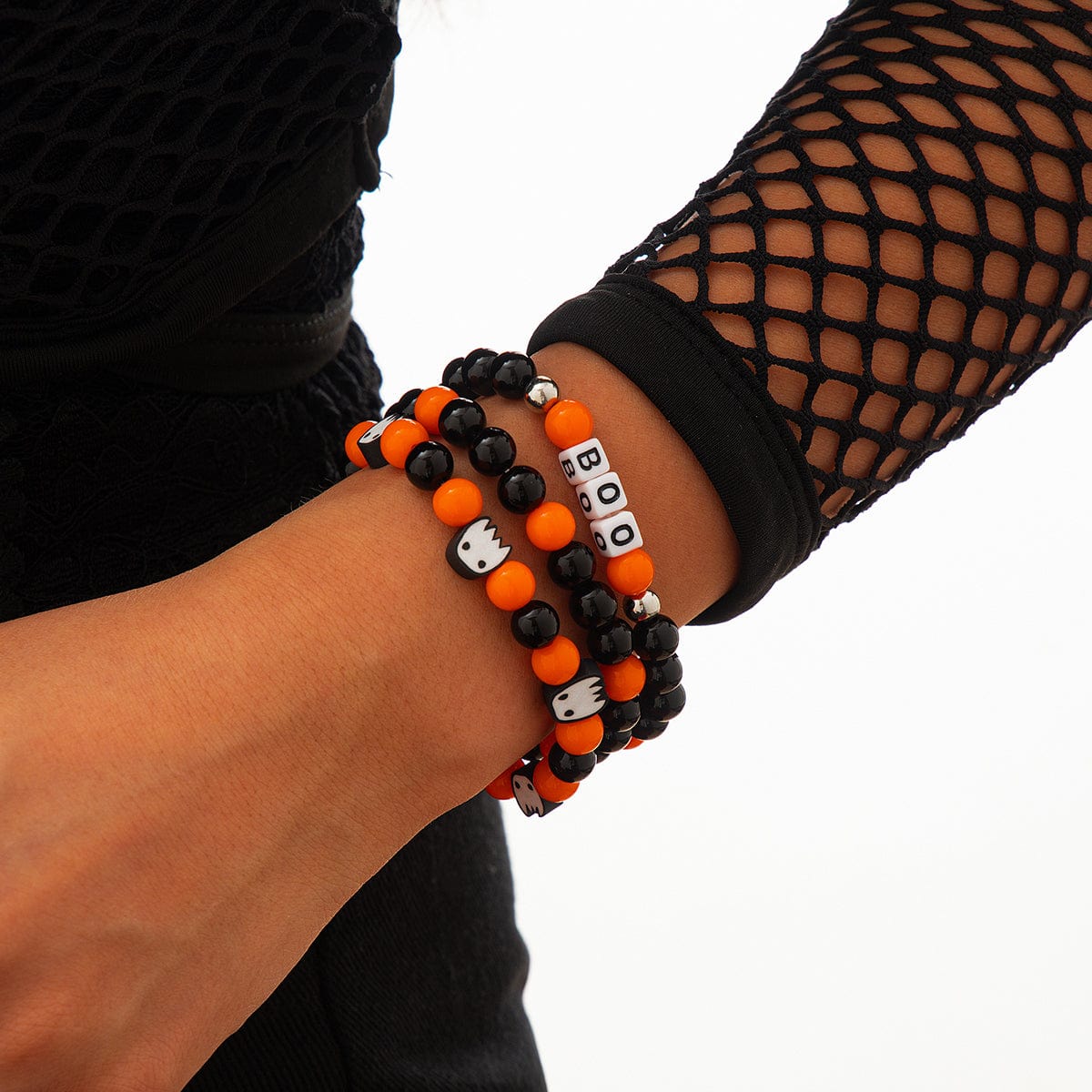 Halloween Theme Ghost Letter Charm Crystal Beaded Bracelet Set - ArtGalleryZen