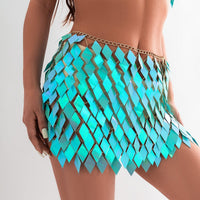 Thumbnail for Handmade Colorful Rhombic Sequins Patchwork Strappy Nightclub Party Skirt - ArtGalleryZen