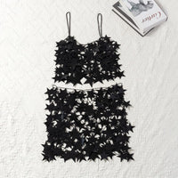 Thumbnail for Handmade Hollow Pink Black Star Sequins Sleeveless Tank Top - ArtGalleryZen