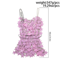 Thumbnail for Handmade Pink Black Star Sequins Patchwork Rave Party Mini Dress - ArtGalleryZen