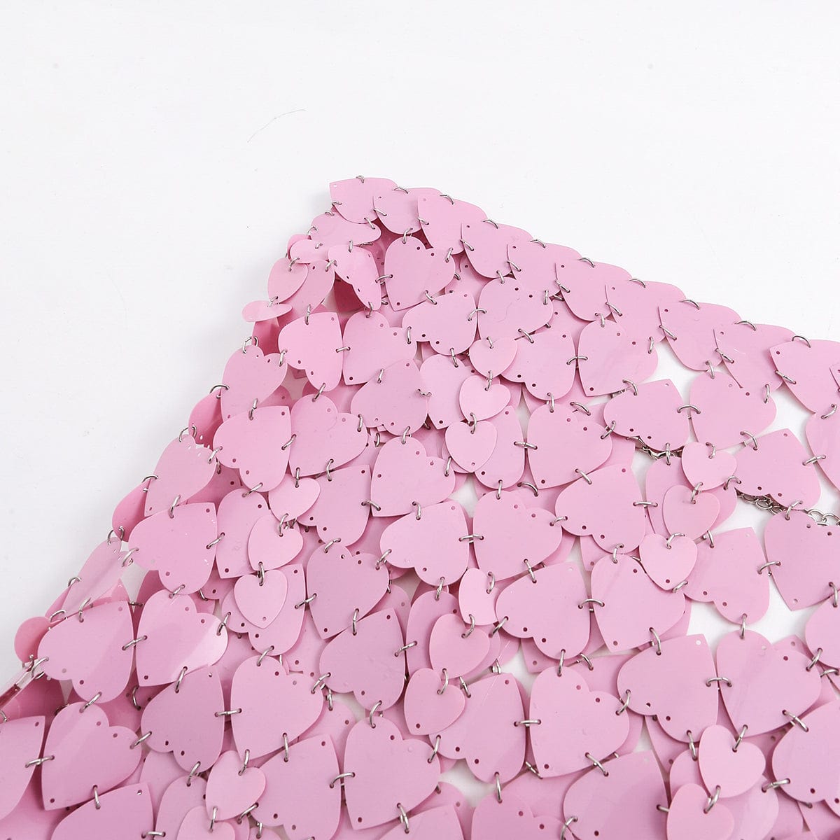 Handmade Pink Heart Sequins Patchwork Strappy Nightclub Party Mini Skirt - ArtGalleryZen