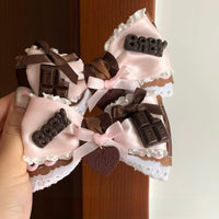 Thumbnail for Handmade Strawberry Chocolate Ribbon Bowknot Hair Clip - ArtGalleryZen