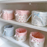 Thumbnail for Handmade Sweet Bowknot Heart Round Fabric Storage Basket - ArtGalleryZen