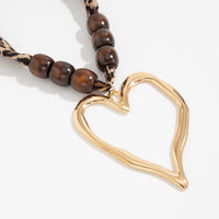 Thumbnail for Heart Pendant Leopard Print Chiffon Wooden Beads Choker Necklace - ArtGalleryZen
