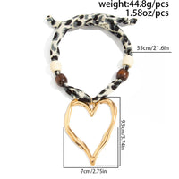 Thumbnail for Heart Pendant Wooden Beads Leopard Print Chiffon Choker Necklace - ArtGalleryZen