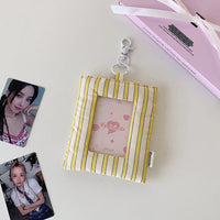 Thumbnail for Heart Stripe Fabric Photocard Holder Keychain Kpop Card Display Bag - ArtGalleryZen