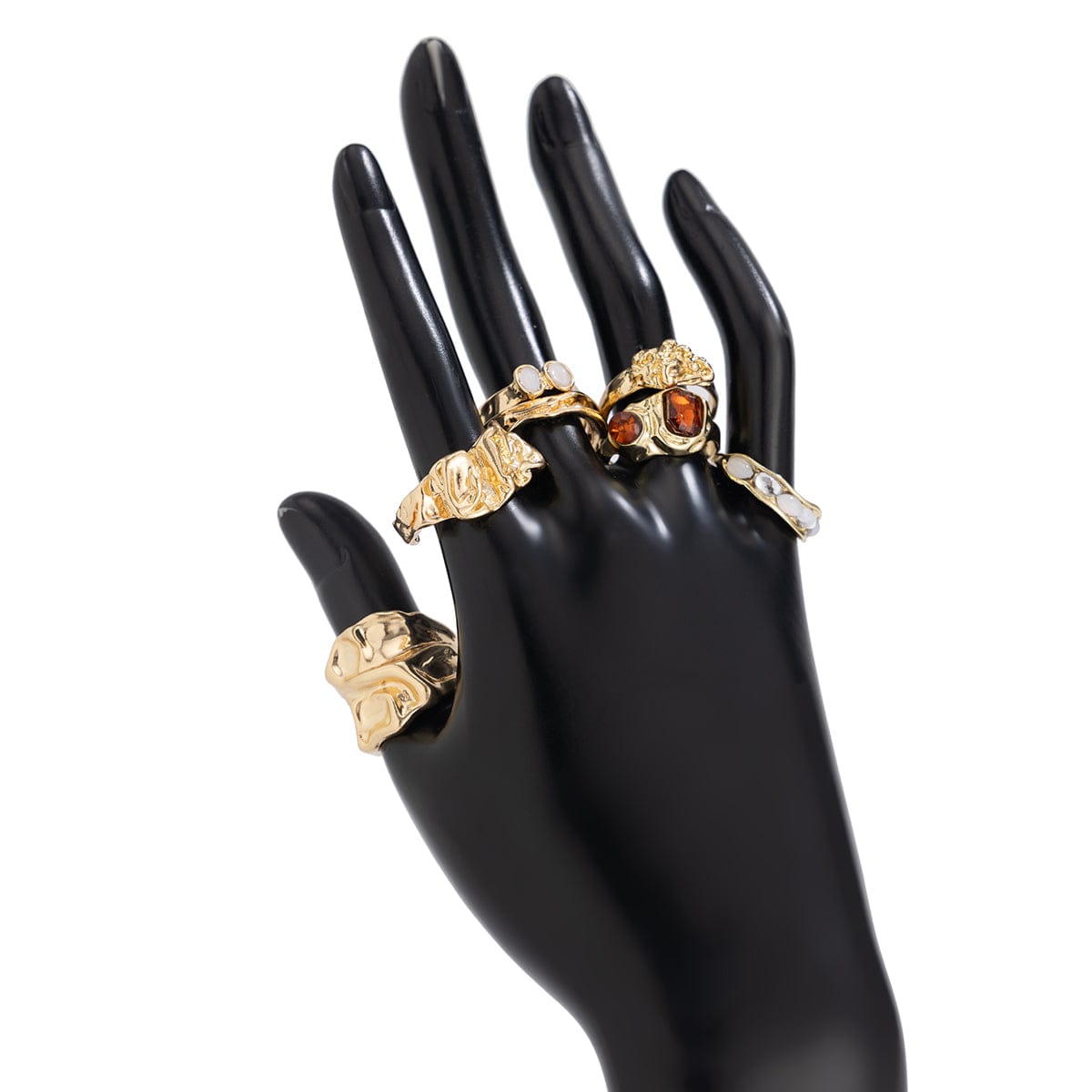 Hip Hop 7pcs Crystal Inlaid Pleated Open Ring Set - ArtGalleryZen