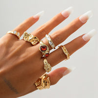 Thumbnail for Hip Hop 7pcs Crystal Inlaid Pleated Open Ring Set - ArtGalleryZen
