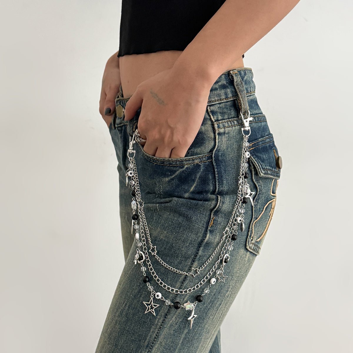 Hip Hop Layered Star Pendant Acrylic Bead Trouser Chain - ArtGalleryZen