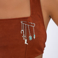 Thumbnail for Hip Hop Turquoise Cowboy Hat Boot Cross Tassel Trouser Pin - ArtGalleryZen