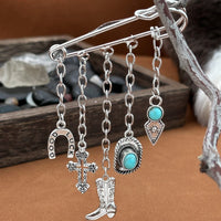 Thumbnail for Hip Hop Turquoise Cowboy Hat Boot Cross Tassel Trouser Pin - ArtGalleryZen