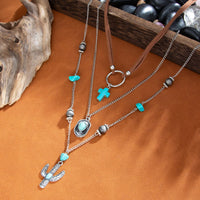 Thumbnail for Hippie 3pcs Turquoise Cross Cowboy Hat Cactus Pendant Velvet Necklace Set - ArtGalleryZen