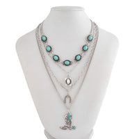 Thumbnail for Hippie 4pcs Turquoise Boot Cowboy Hat Lucky Horseshoe Pendant Necklace Set - ArtGalleryZen