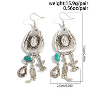 Thumbnail for Hippie Cowboy Hat Turquoise Boot Cactus Dangle Earrings - ArtGalleryZen