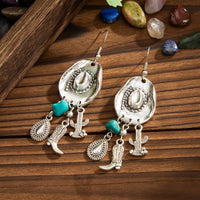 Thumbnail for Hippie Cowboy Hat Turquoise Boot Cactus Dangle Earrings - ArtGalleryZen