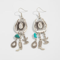Thumbnail for Hippie Cowboy Hat Turquoise Boot Cactus Dangle Earrings - ArtGalleryZen