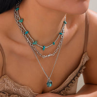 Thumbnail for Hippie Layered Cactus Cowboy Hat Pendant Turquoise Necklace Set - ArtGalleryZen