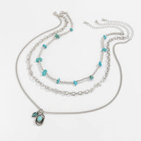 Thumbnail for Hippie Layered Cactus Cowboy Hat Pendant Turquoise Necklace Set - ArtGalleryZen