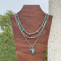 Thumbnail for Hippie Layered Cactus Cowboy Hat Pendant Turquoise Necklace Set - ArtGalleryZen