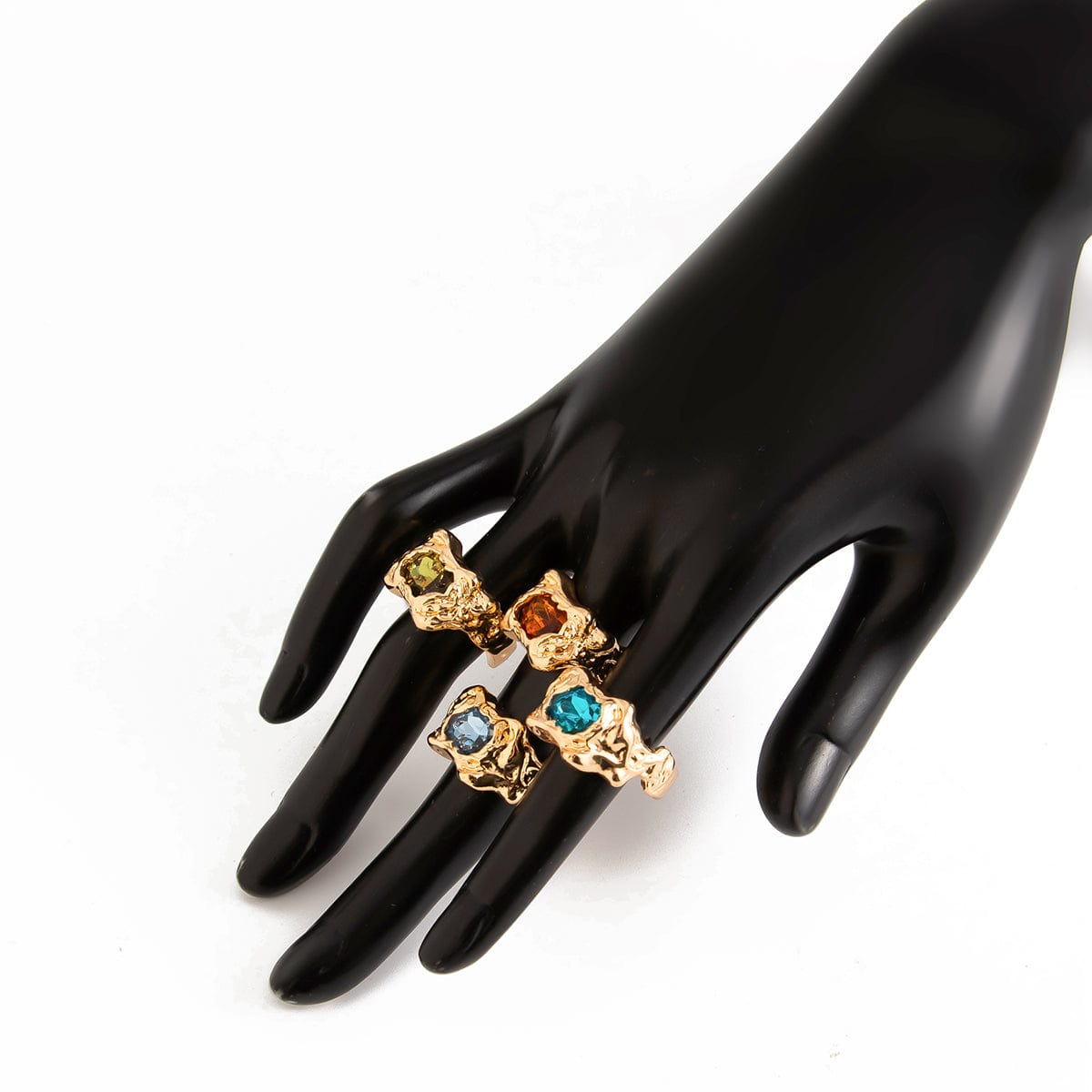 Irregular 4Pcs Gold Silver Plated Crystal Inlaid Open Ring Set - ArtGalleryZen