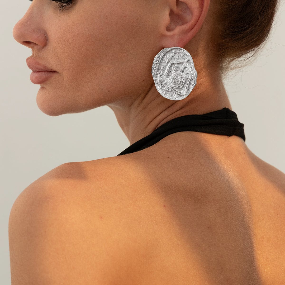 Irregular Chunky Textured Oval Stud Earrings - ArtGalleryZen