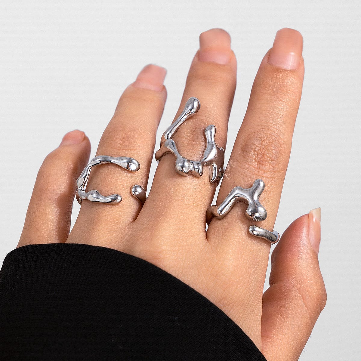 Irregular Gold Silver Plated Flow Waterdrop Ring Set - ArtGalleryZen