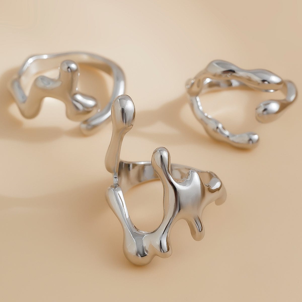 Irregular Gold Silver Plated Flow Waterdrop Ring Set - ArtGalleryZen
