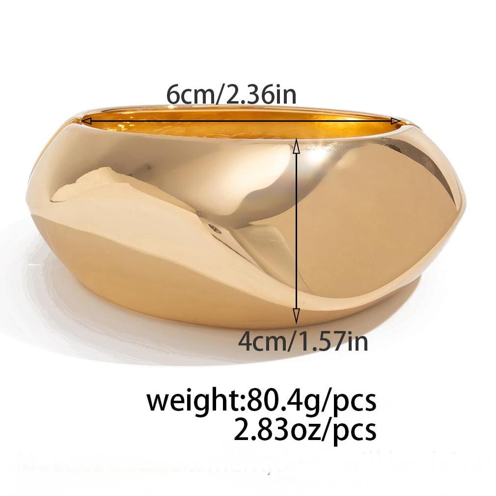 Irregular Gold Silver Plated Glossy Wide Cuff Bangle Bracelet - ArtGalleryZen