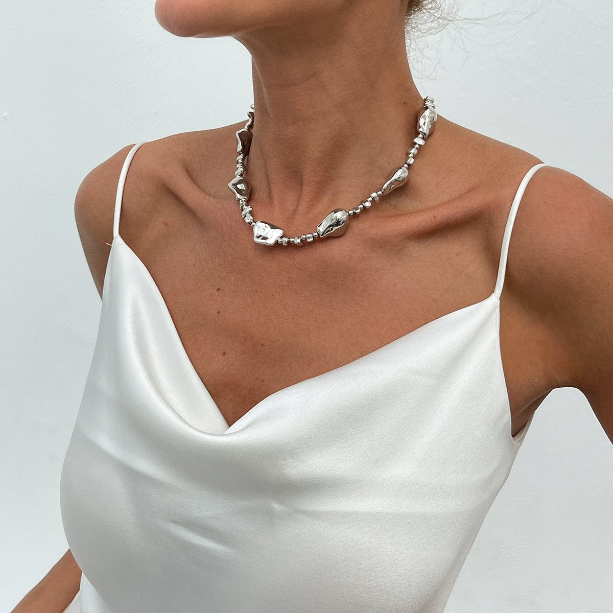 Irregular Gold Silver Tone CCB Beaded Chain Necklace - ArtGalleryZen