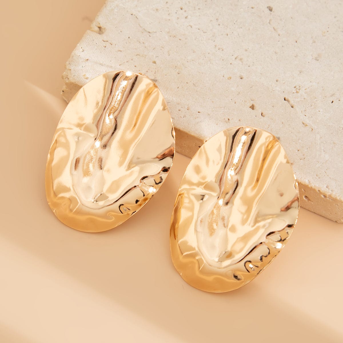 Irregular Pleated Oval Stud Earrings - ArtGalleryZen