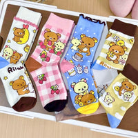 Thumbnail for Kawaii 4 Pieces Rilakkuma Strawberry Mid Calf Socks Set - ArtGalleryZen