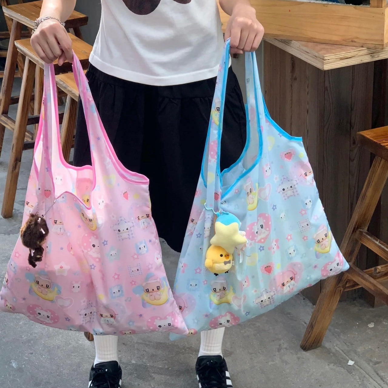 Kawaii Angel Kitten Bear Portable Folding Shoulder Bag - ArtGalleryZen