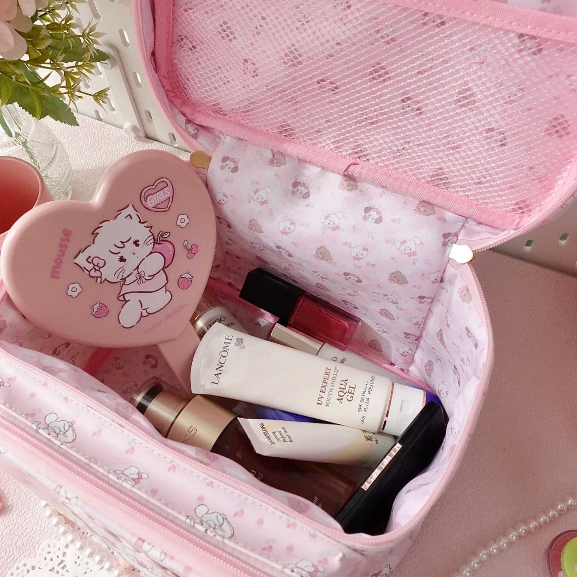Kawaii Anime Mikko Leather Multi-Layer Makeup Bag Portable Travel Large Capacity Storage Bag - ArtGalleryZen
