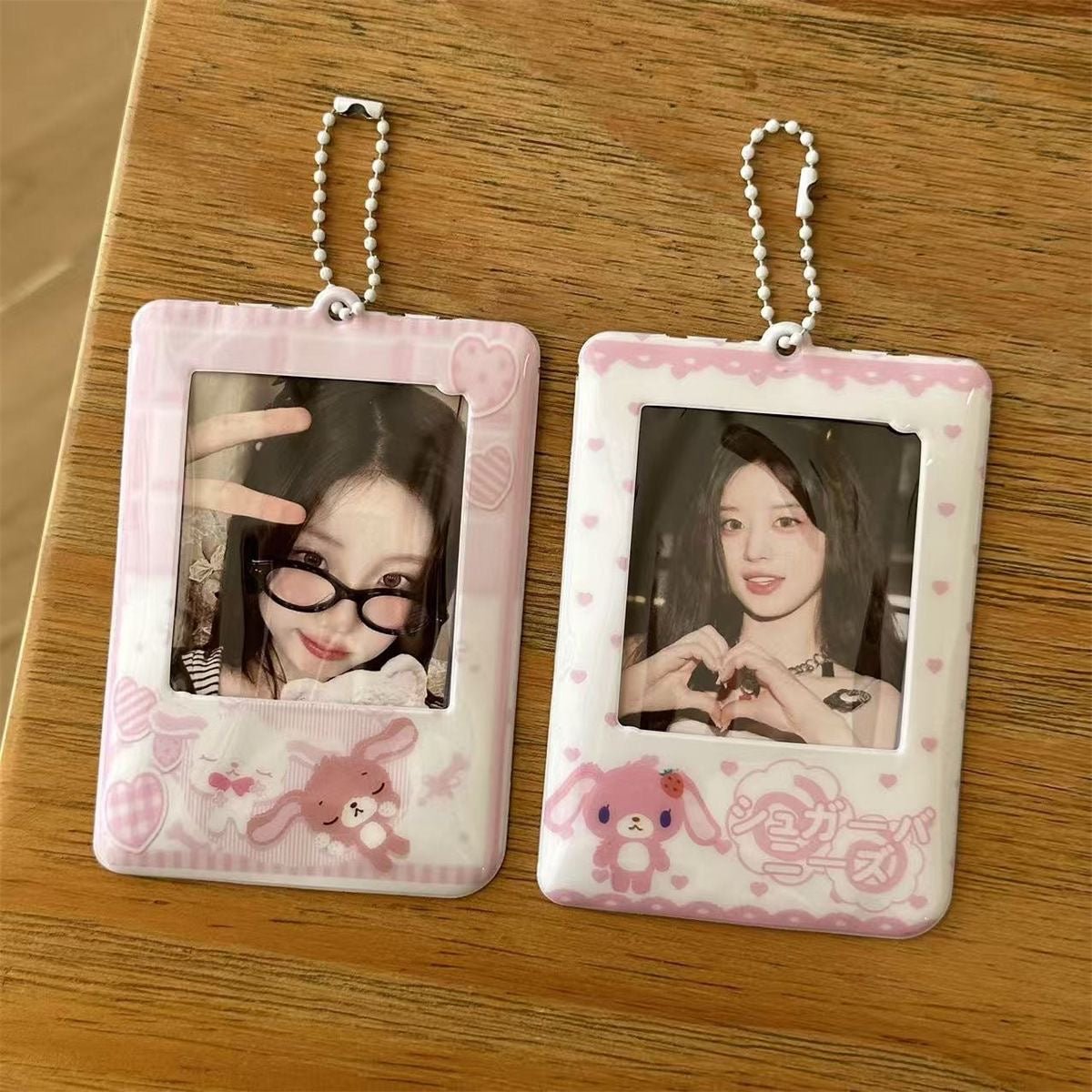 Kawaii Photocard Holder Keychain - Cute Pink Bunny Card Display Bag - ArtGalleryZen
