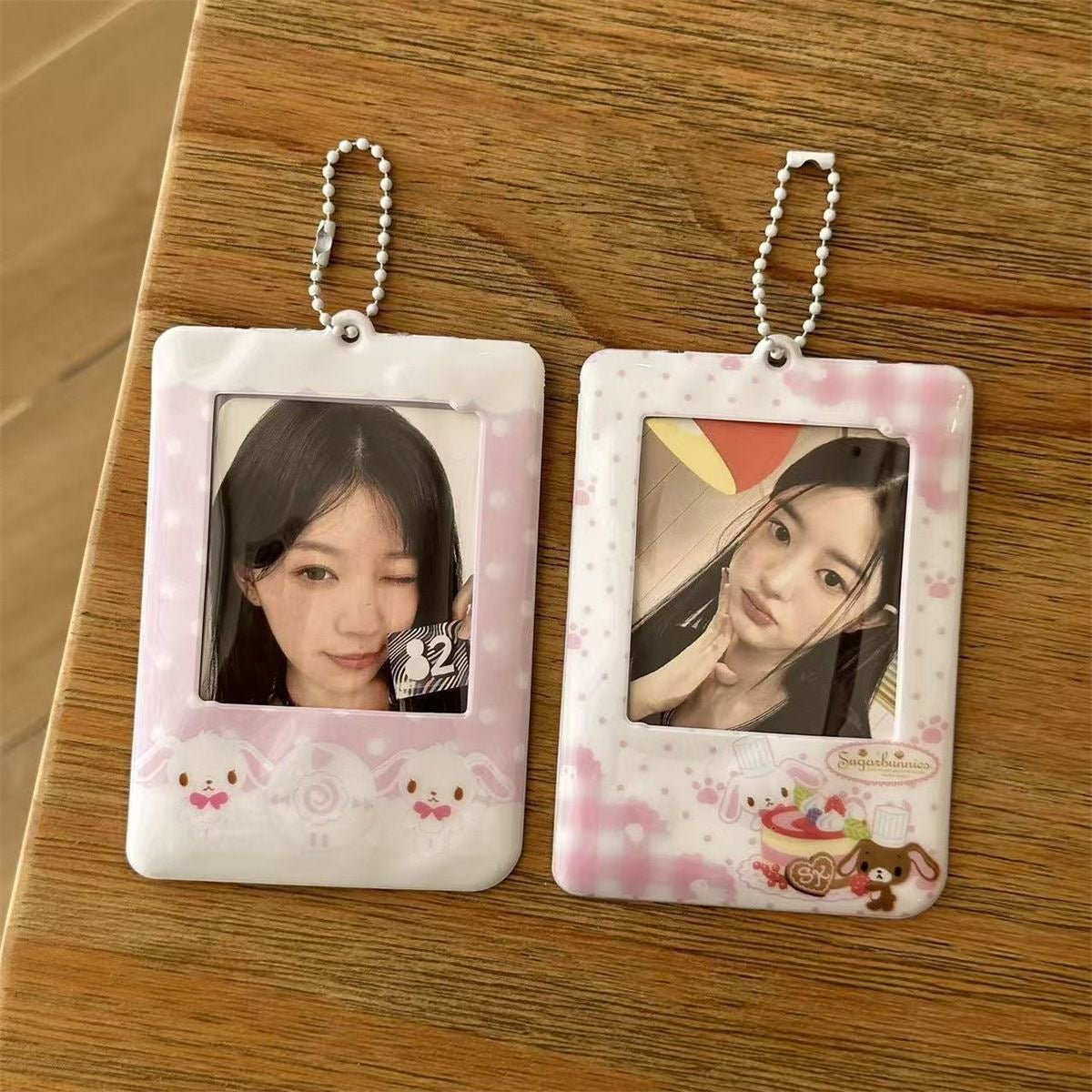 Kawaii Photocard Holder Keychain - Cute Pink Bunny Card Display Bag - ArtGalleryZen