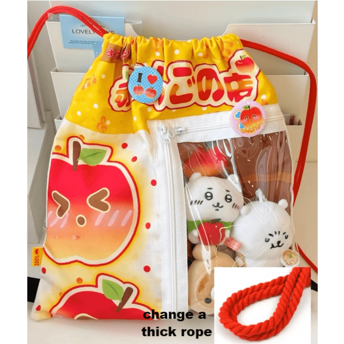 Kawaii Red Green Apple Kpop Fan Display Drawstring Backpack - ArtGalleryZen